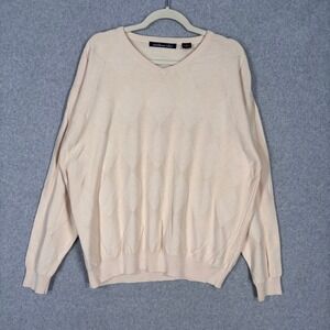 Northern Isles Sweater Mens XL Cream Argyle V Neck Cotton Preppy Retro Neutral‎